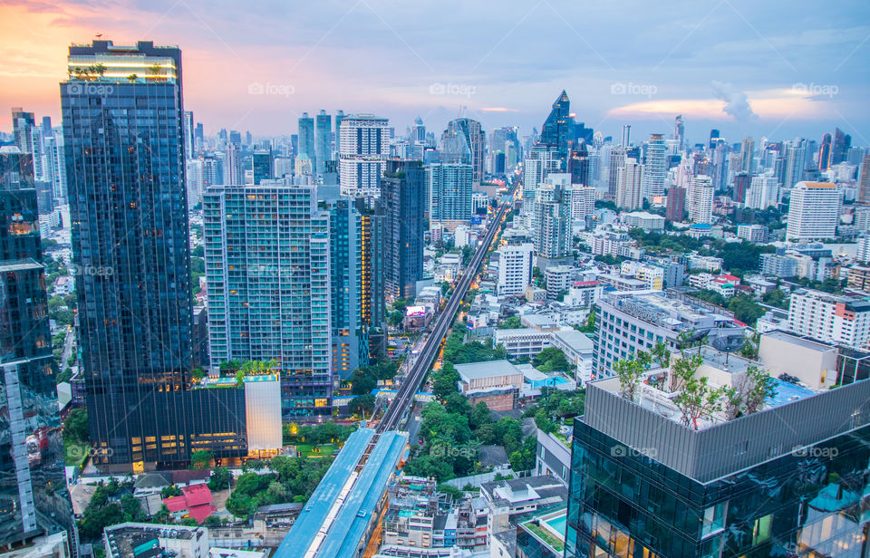 the Cityscape and the Skyscraper of the Metropolis Bangkok Thailand Southeast Asia