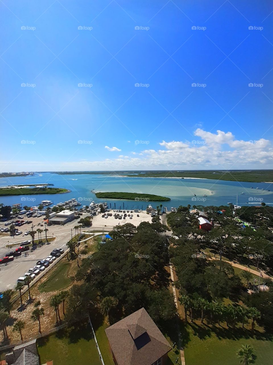 A view looking down on Ponce Inlet Beach from the top of the Ponce Inlet Lighthouse.