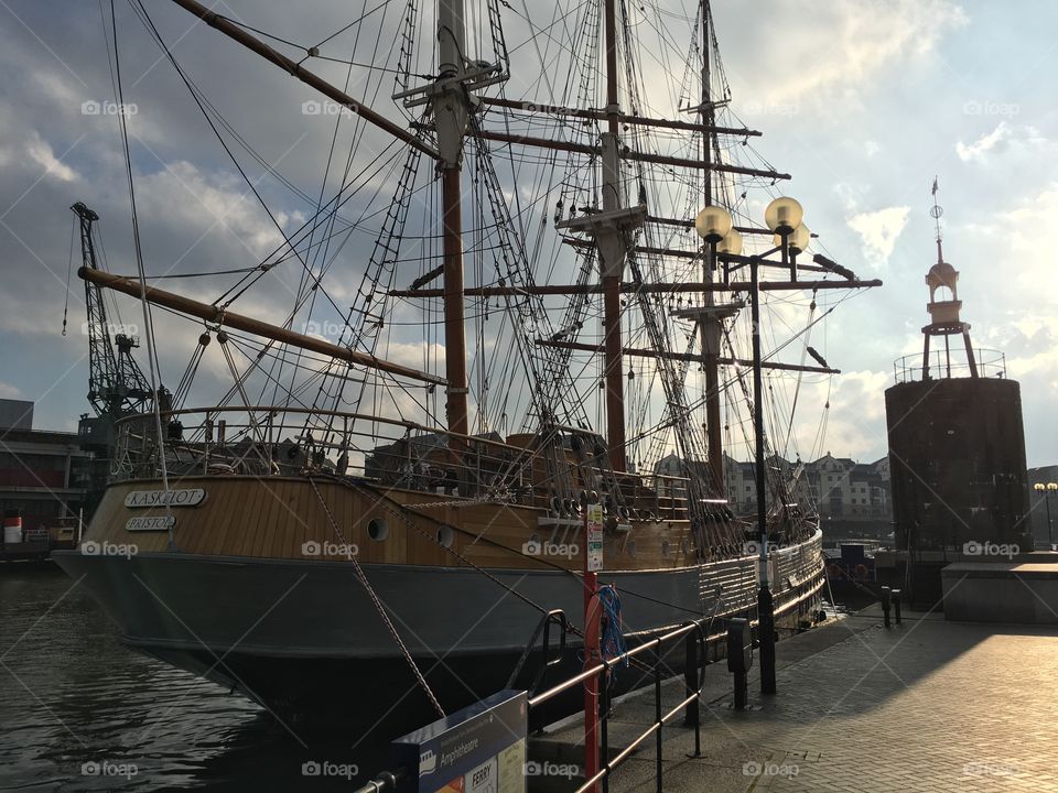 Tall ship moored in Bristol harbour 