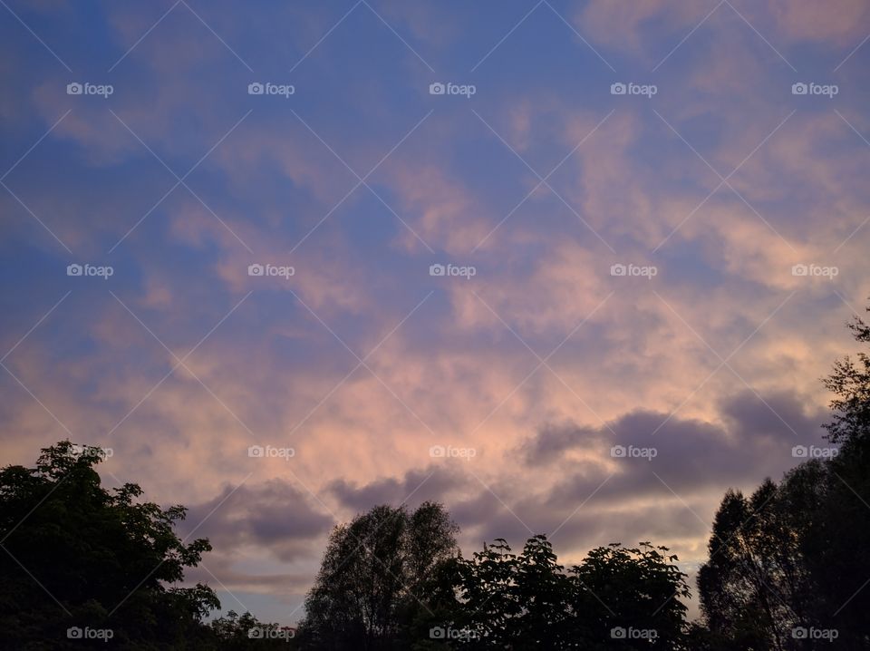 Sky with clouds during sunset in Stockholm suburb