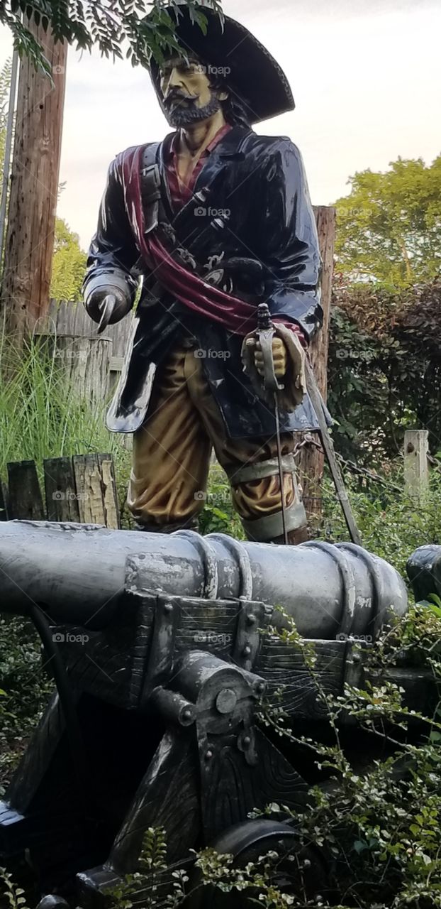 Pirate and Cannon Statues