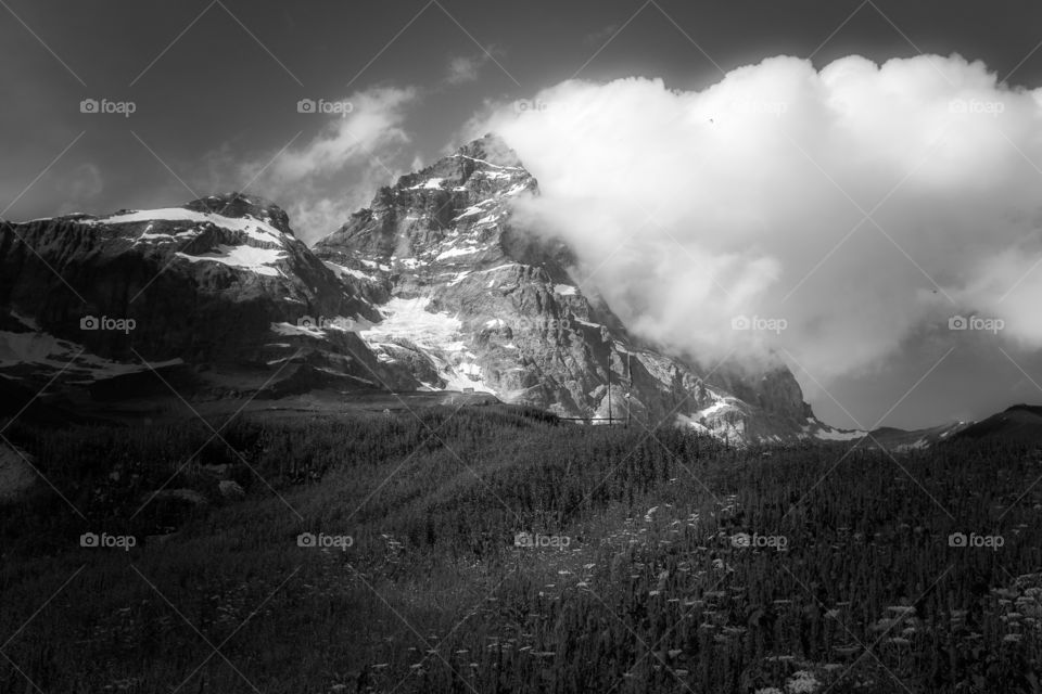 Clouds on the Matterhorn ,black and white, beautiful mountain peak in the Alps 