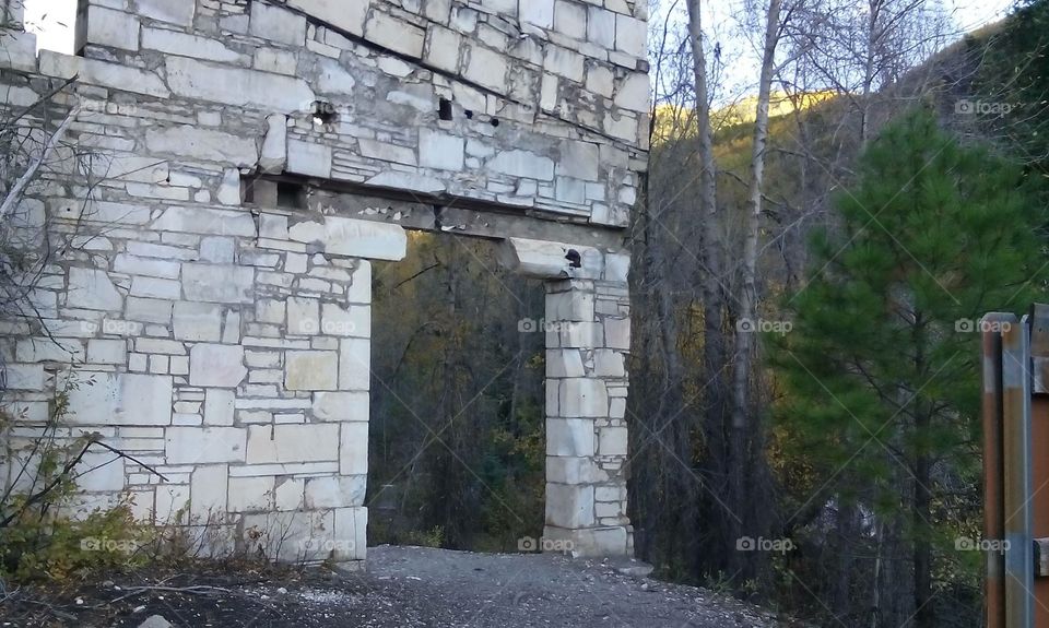 Marble wall ruins in  Marble quarry park in Marble, CO.