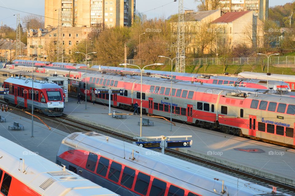 many trains at evening