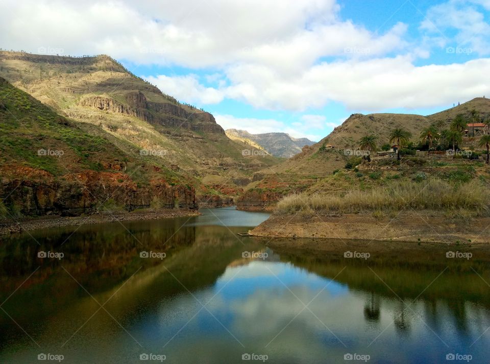 beautiful mountain lake view in mountains of gran canaria canary island in spain