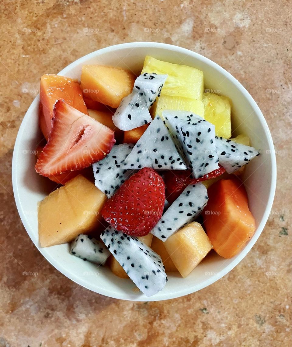 lucious and colorful tropical fruit salad 