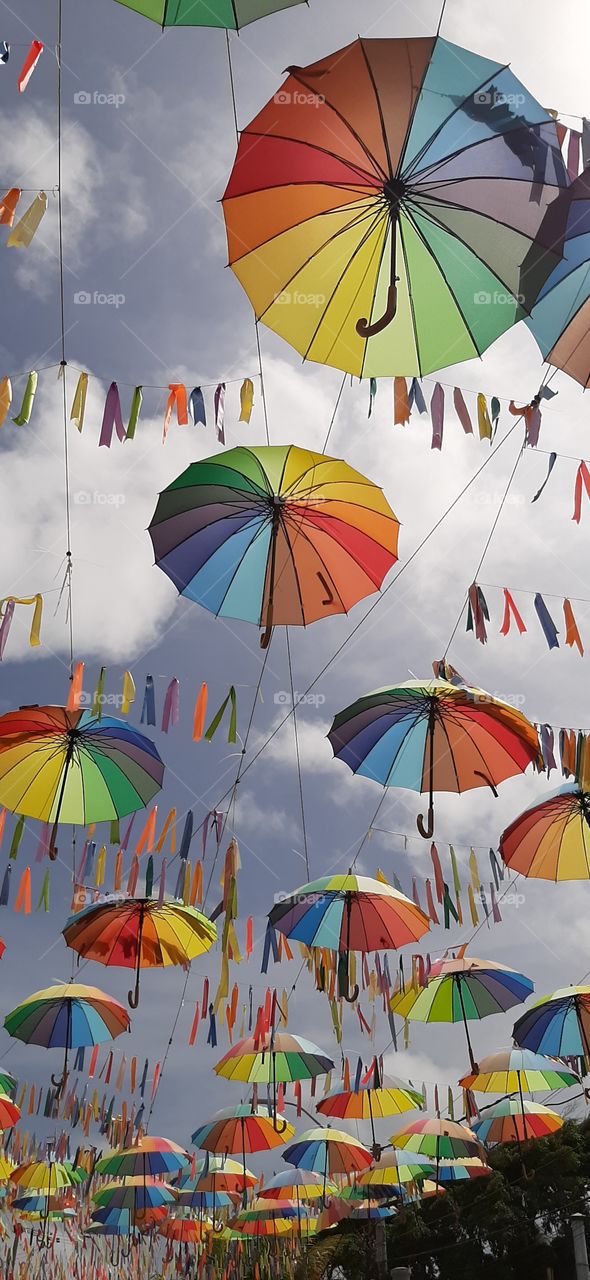 Rainbow umbrellas carnival decoration