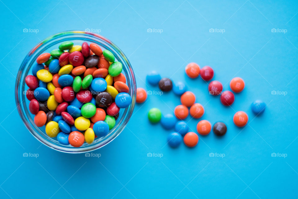 M&M's on a blue background