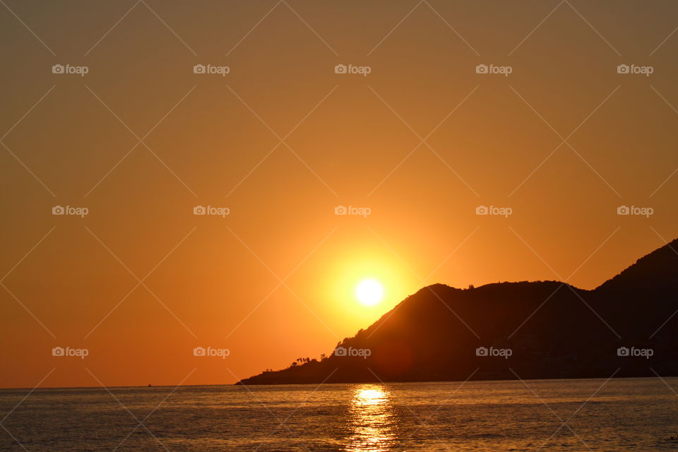 sunset over the beach in Alanya turkey.