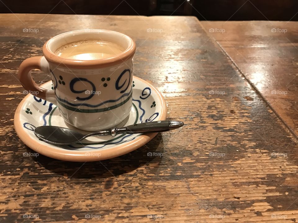 Coffee on the old table 