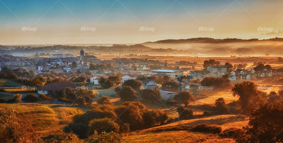 View of foggy morning in cantabria
