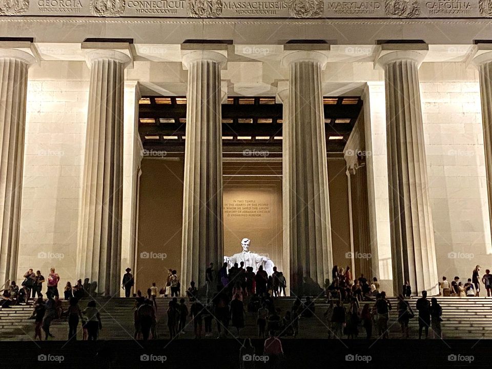 Lincoln Memorial summer crowds at night 