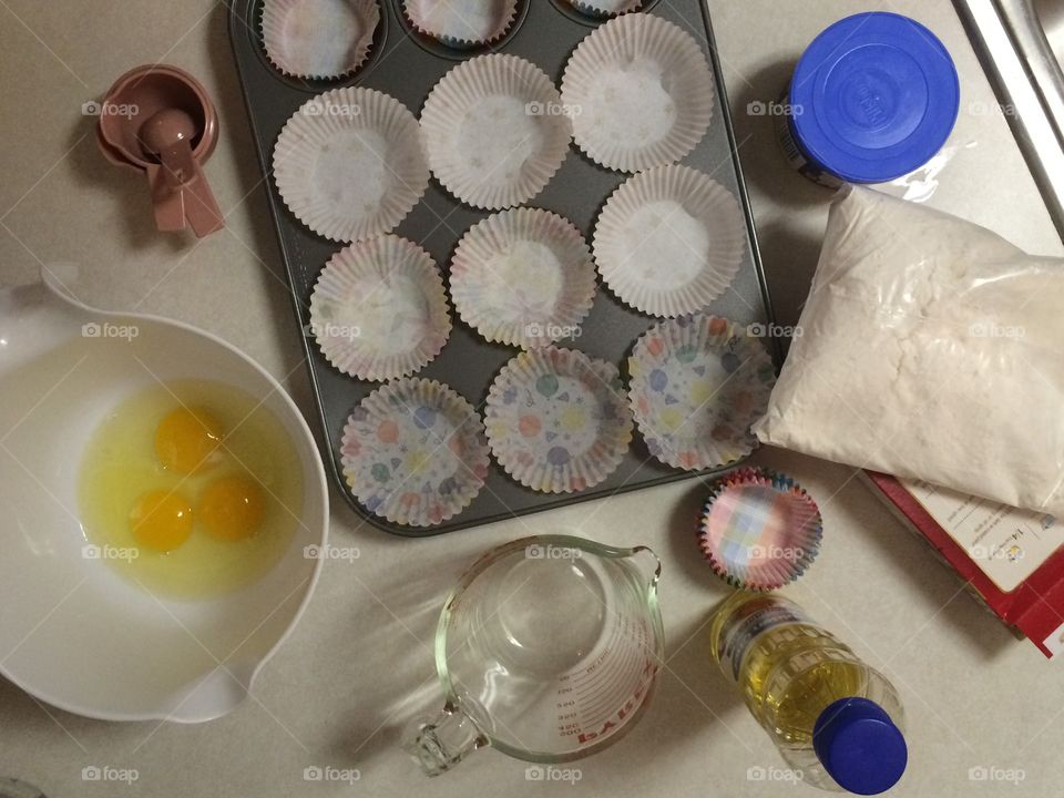 Ingredients for making cupcakes 