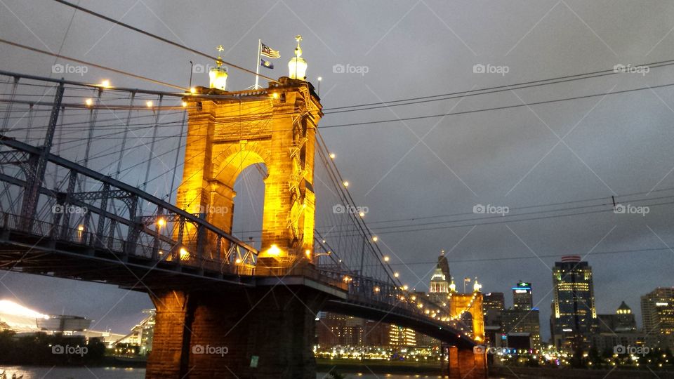 Roebling Bridge at Night. A view from across the river.