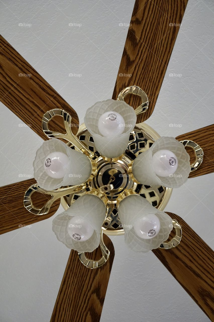 Details on a ceiling fan. 