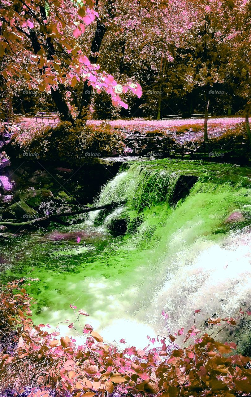 beautiful colorful waterfall in Minnesota forest