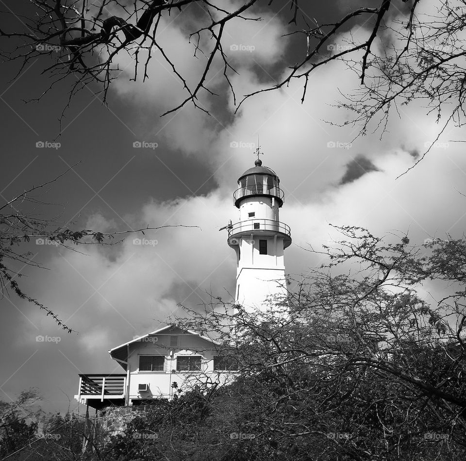 Diamond Head Lighthouse in black and white 