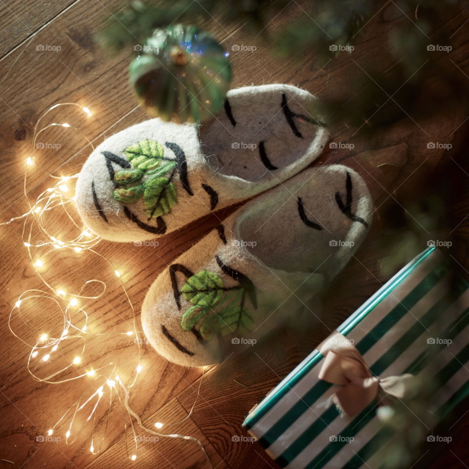 Wool sleepers on wooden floor