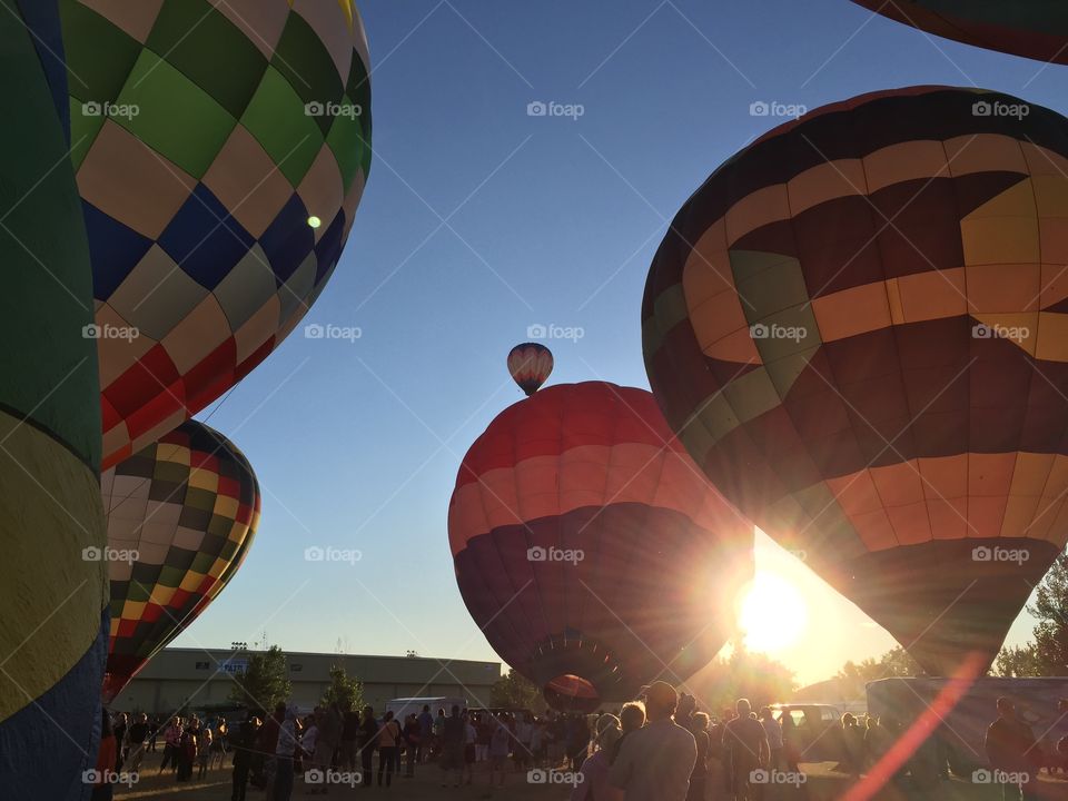 Hot air balloon festival . A hot air balloon festival in Wyoming 