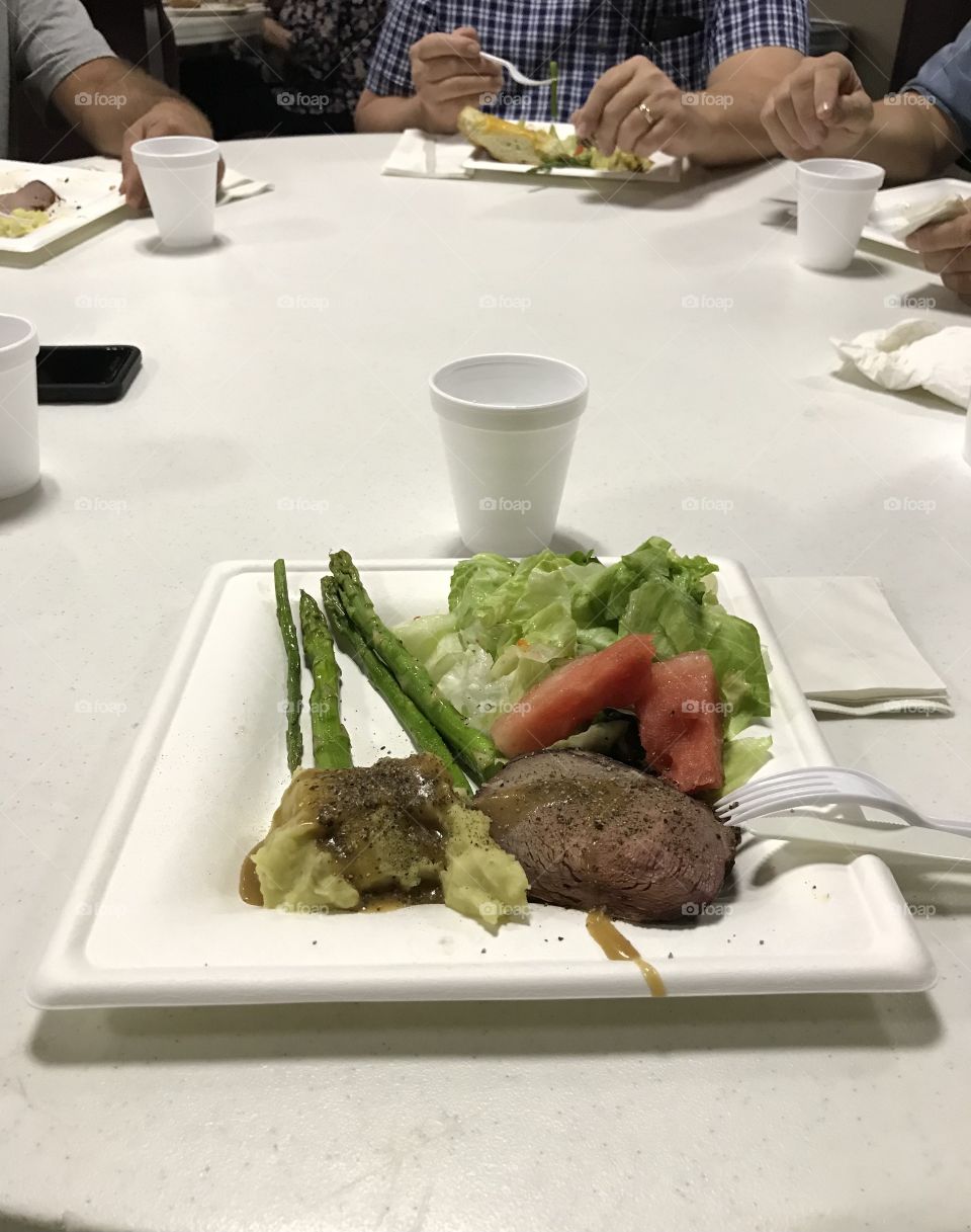 Tri-tip dinner at church. It is a fulfilling meal at its best for the evening.