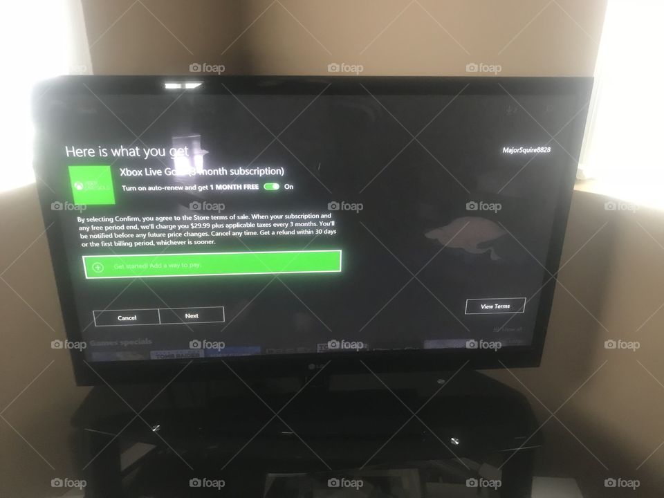 Xbox one live gold screen after you activate a three month membership and it automatically tries to get you to add a credit card and/or PayPal to “get a fourth month FREE!” I have never seen this scene before ever!? 