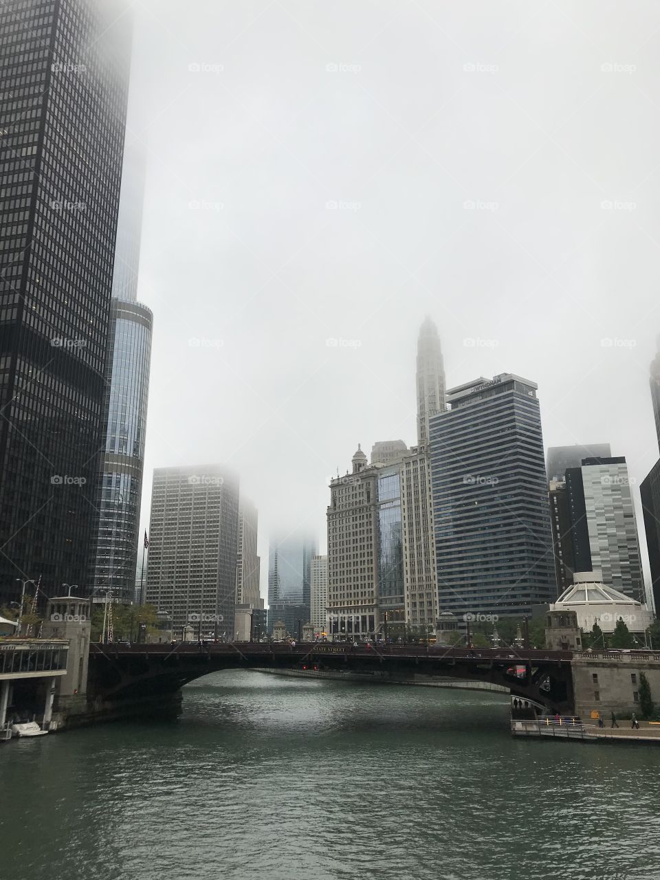 Foggy city bridge
