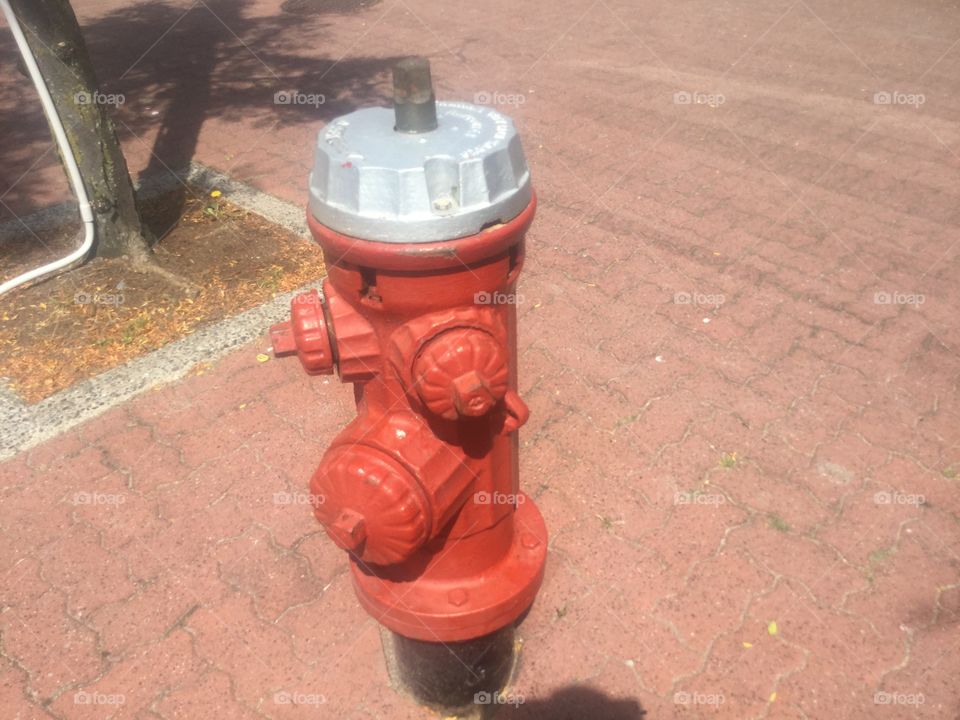 Old Red Fire Hydrant on a Red Brick Sidewalk
