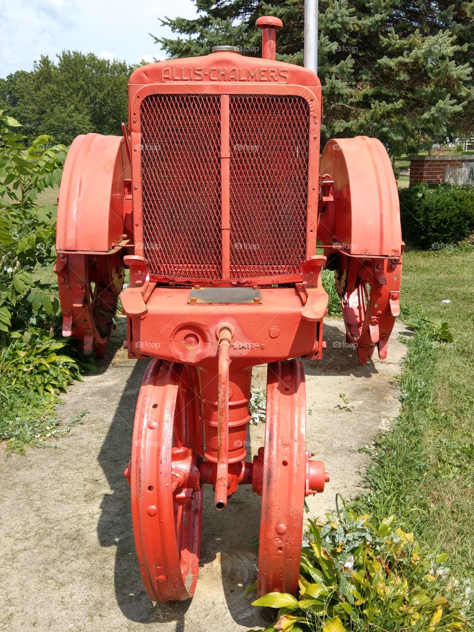 antique red tractor