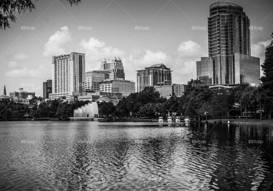 city lake. Lake Eola, Orlando, FL.