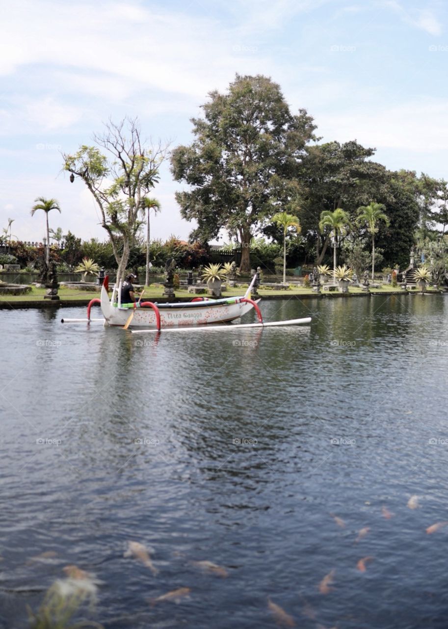 Views at a beautiful Hindu water temple in Bali, Indonesia at midday. 