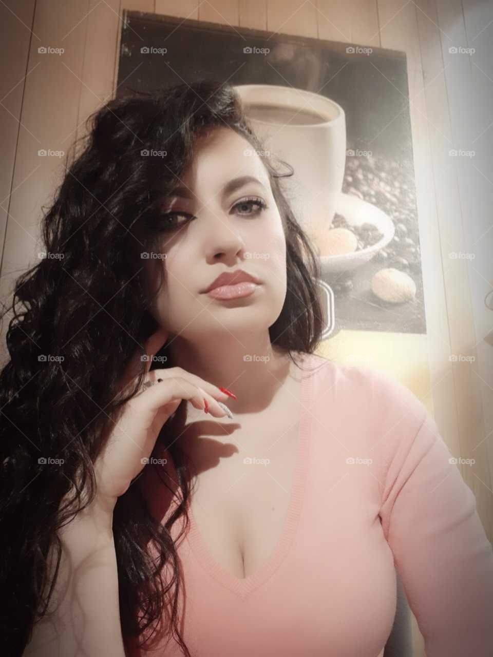 #me#today#selfie#in#pink#love#this#color#coffee#time#brunette#girl#love#fashion#spring#days