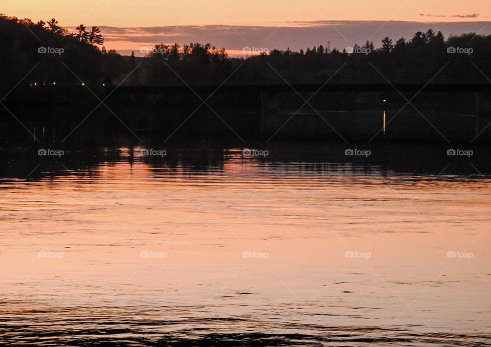 Sunset on the river near Wakefield,.Quebec