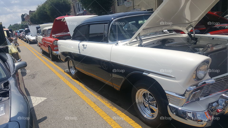 1960's Bel Air.  Love the black and white paint scheme vs. the typical aqua or red paint schemes.
