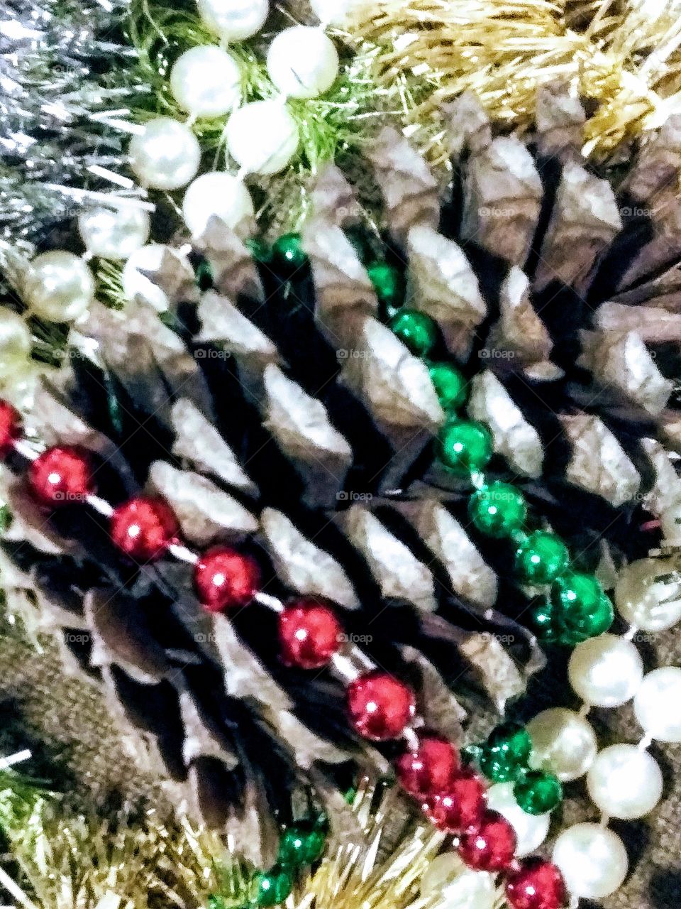 pinecone and beads