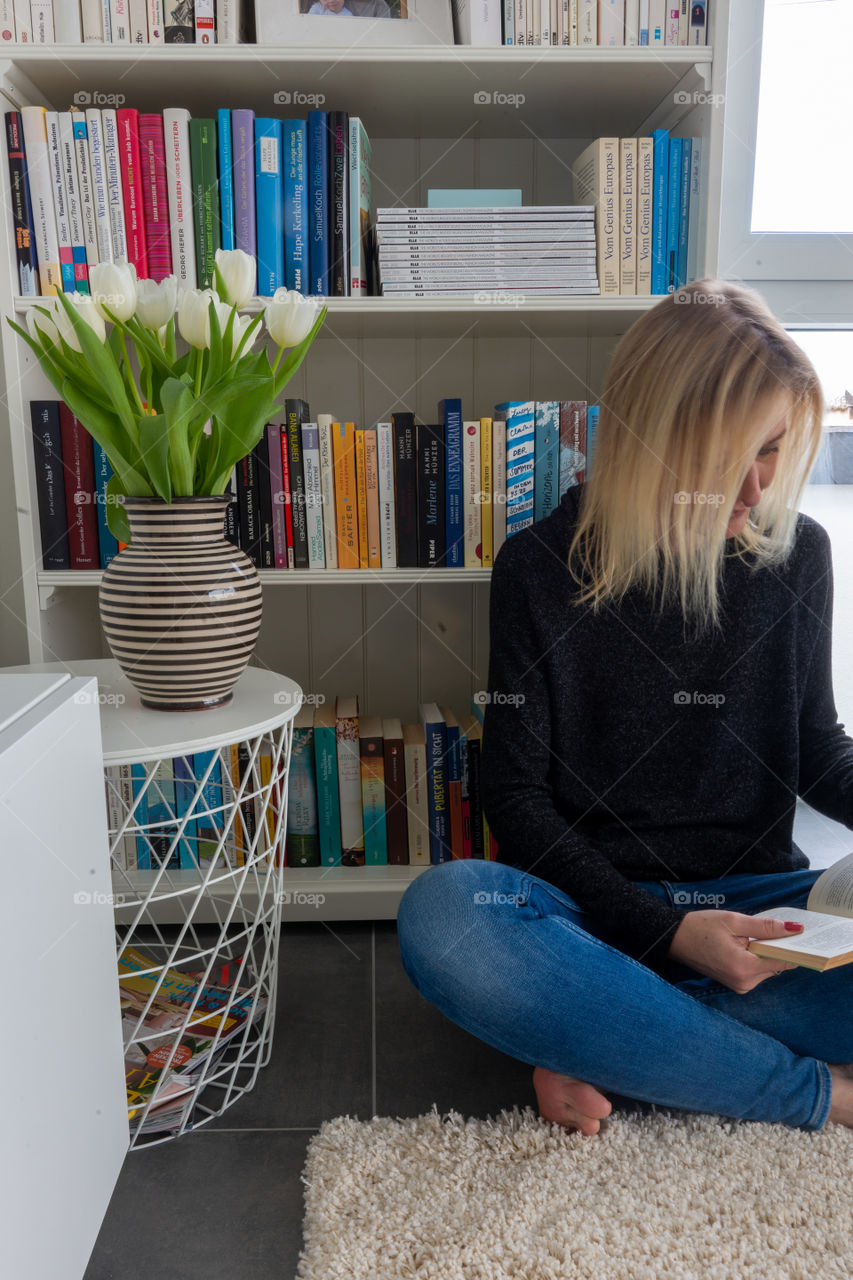 woman reading a book