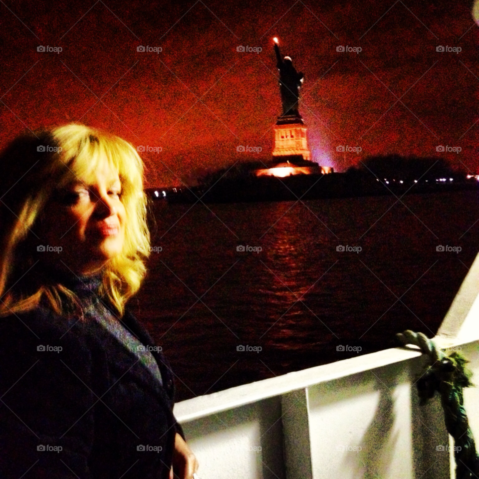 nyc evening ferry red sky by michaella