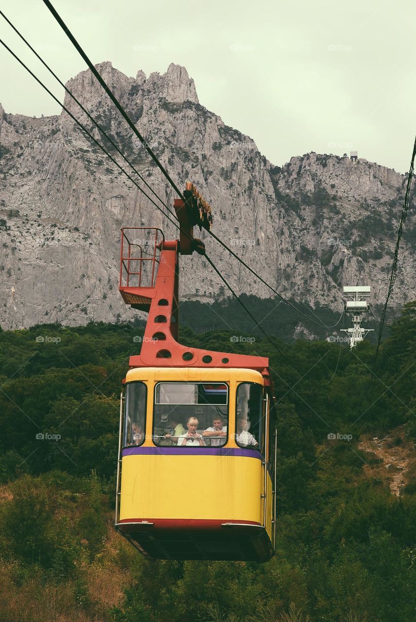 Yalta tourist cable car, people going down to the valley