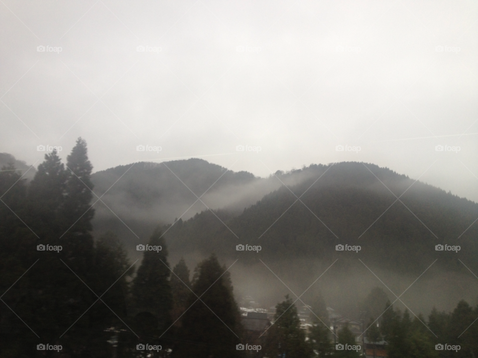 shirakawago forest mountains mist by freychong