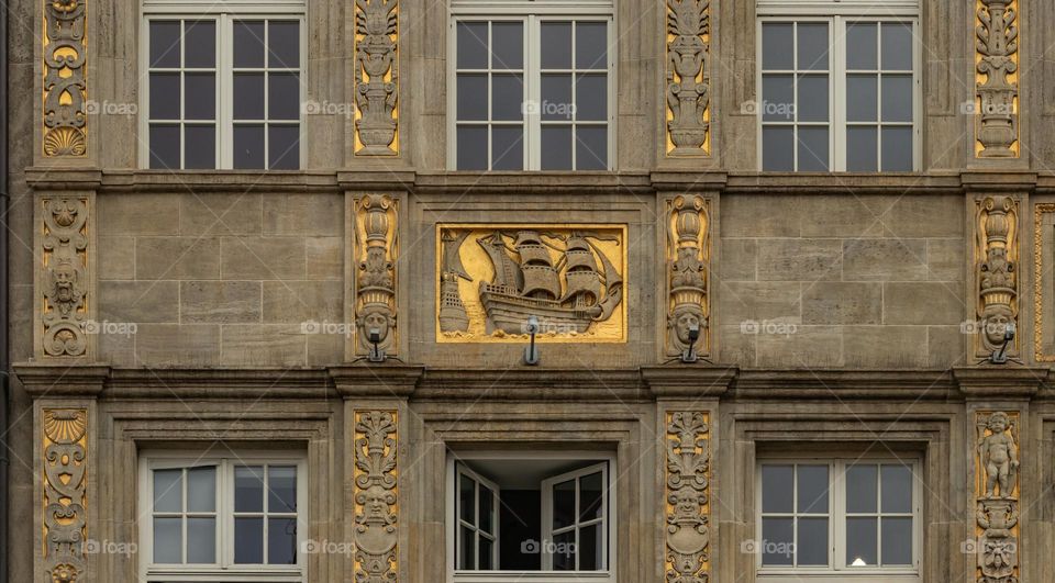 close-up of a fragment of a beautiful facade of a tenement house on the Wrocław market square