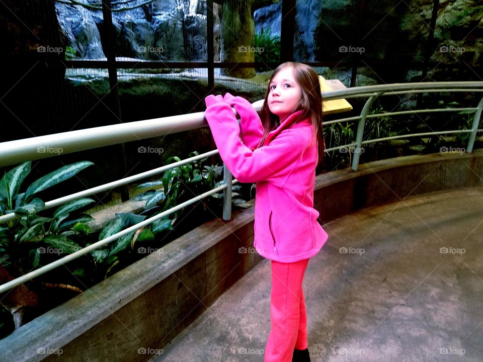 girl daydreaming at the zoo