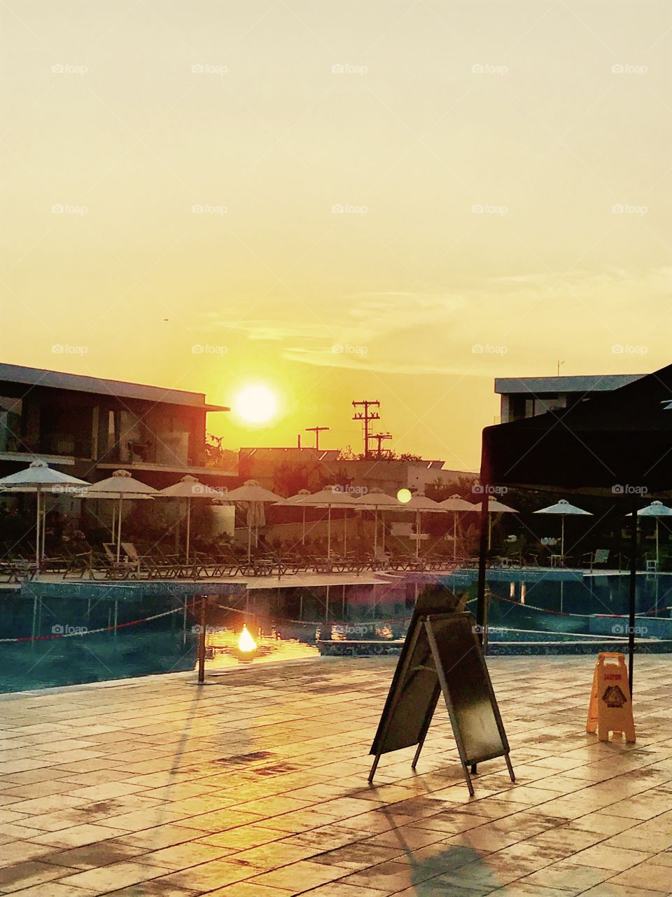Sunset over the Greek resort of messini 
