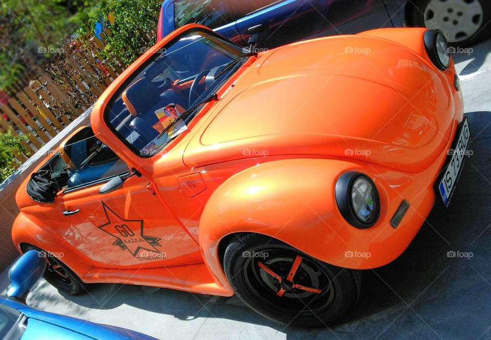 orange retro car. orange retro car