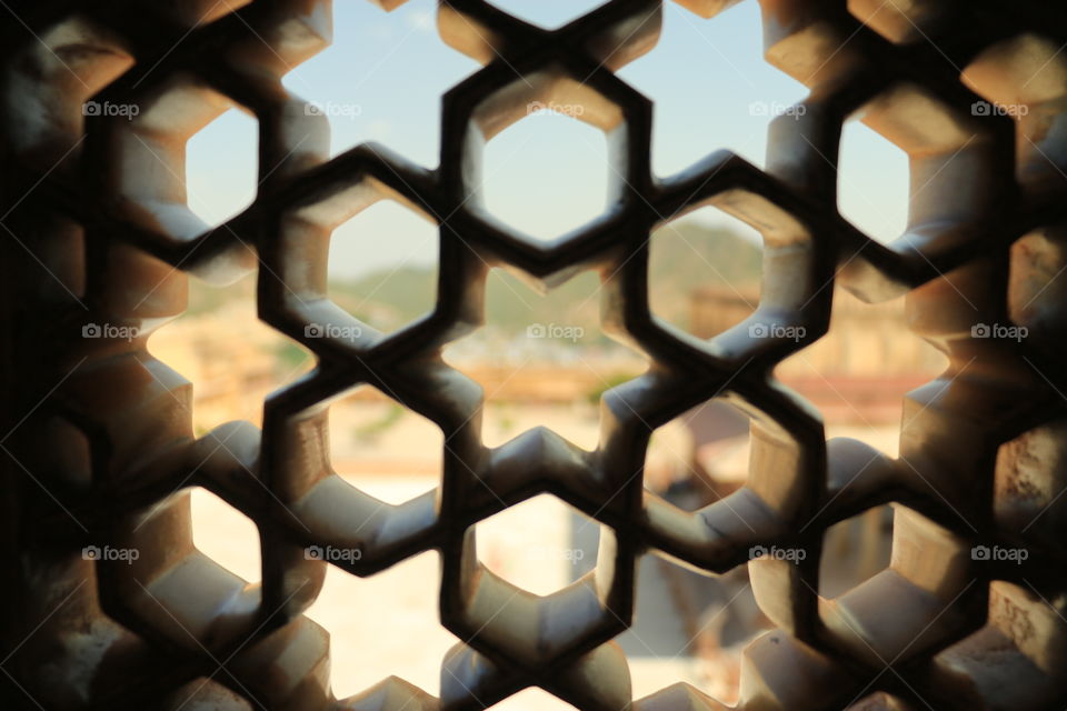 Close up of window Amber Fort. Week in India