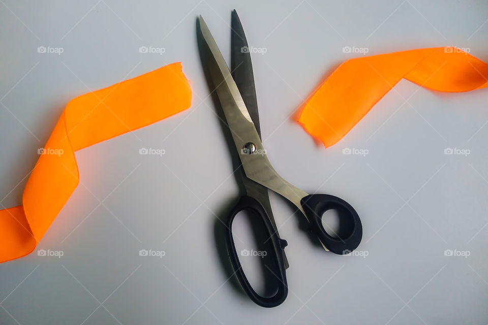Scissor & Ribbon on White Background