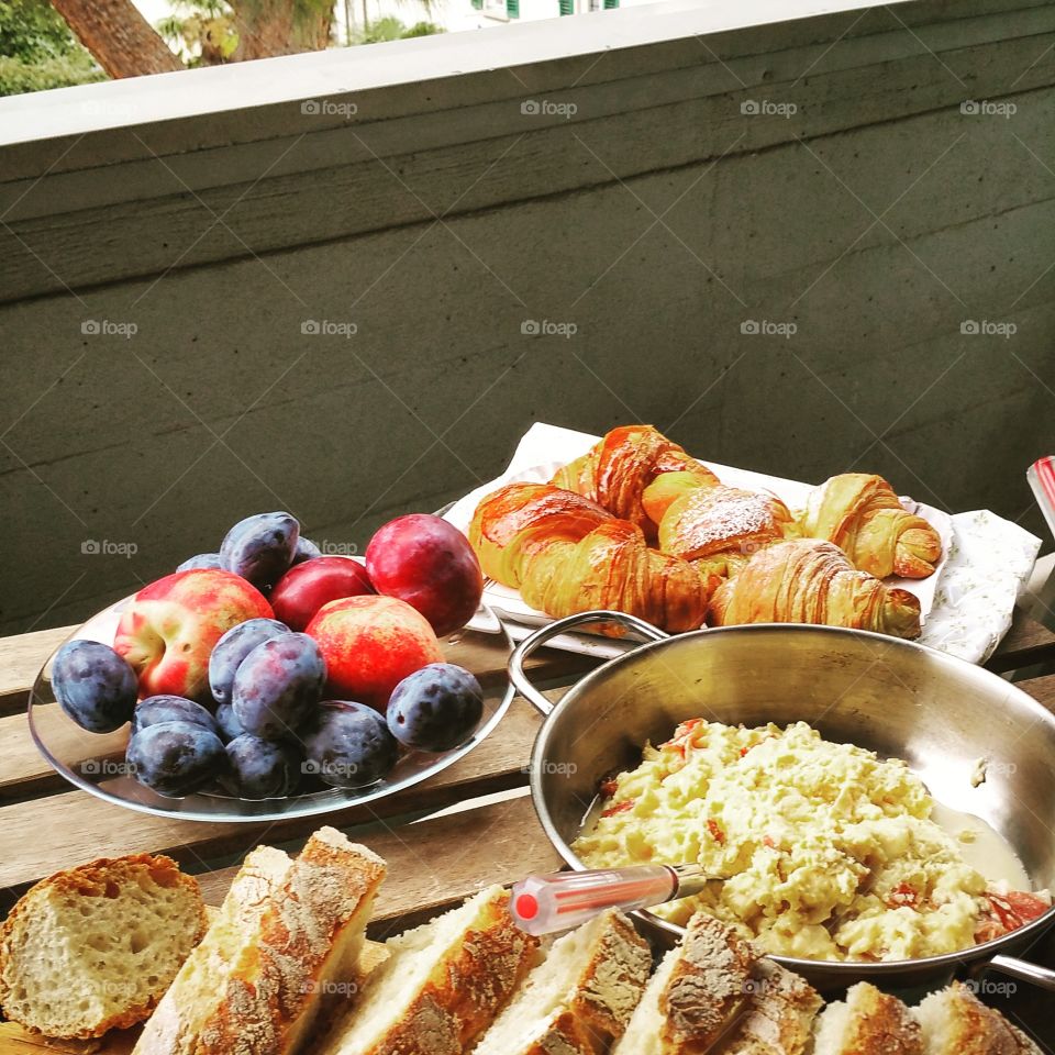 Breakfast in Florence. we went to a corner market while on vacation and made breakfast to serve on the apartment 's terrace