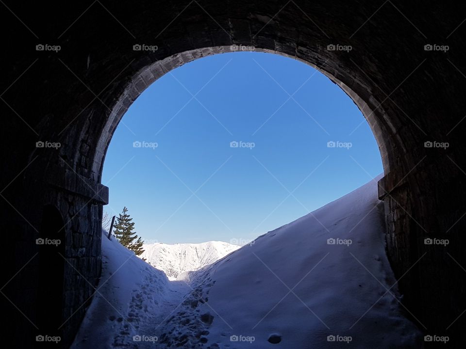 Exit from the tunnel after a snowfall