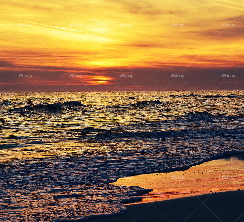 Shimmering sunset on the beach