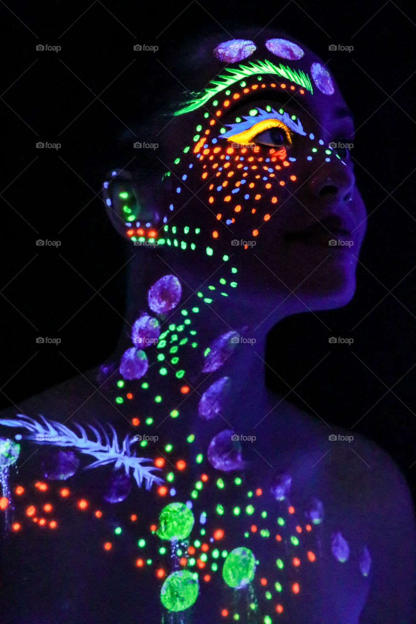 Woman with neon makeup