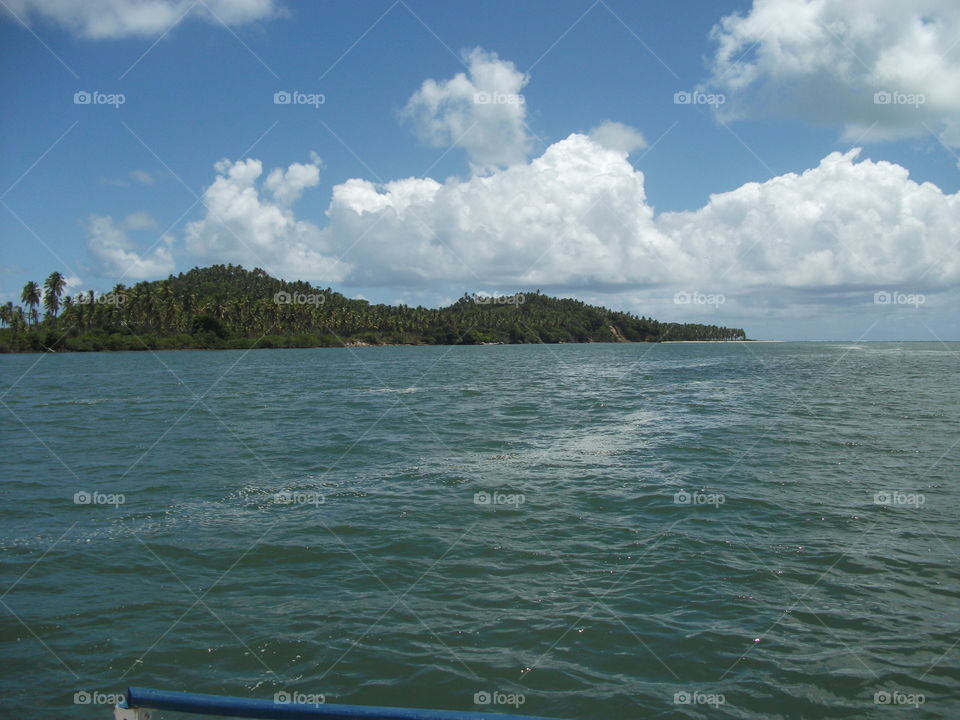 View of the beach Alligator, State of Bahia, Brazil. Image takeb frim a boat.