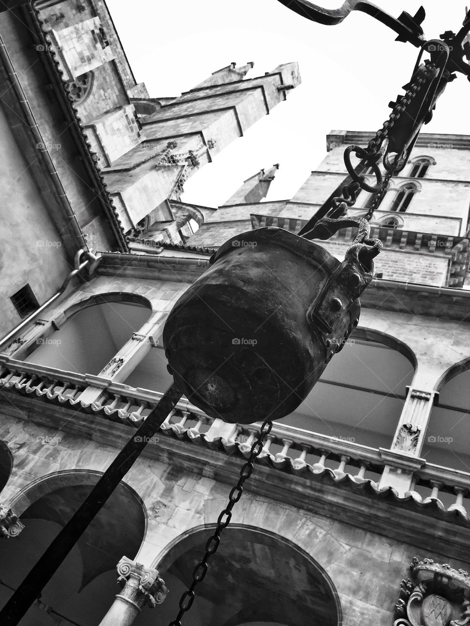 Low angle view of the La Seu inner court The Cathedral of Santa Maria of Palma